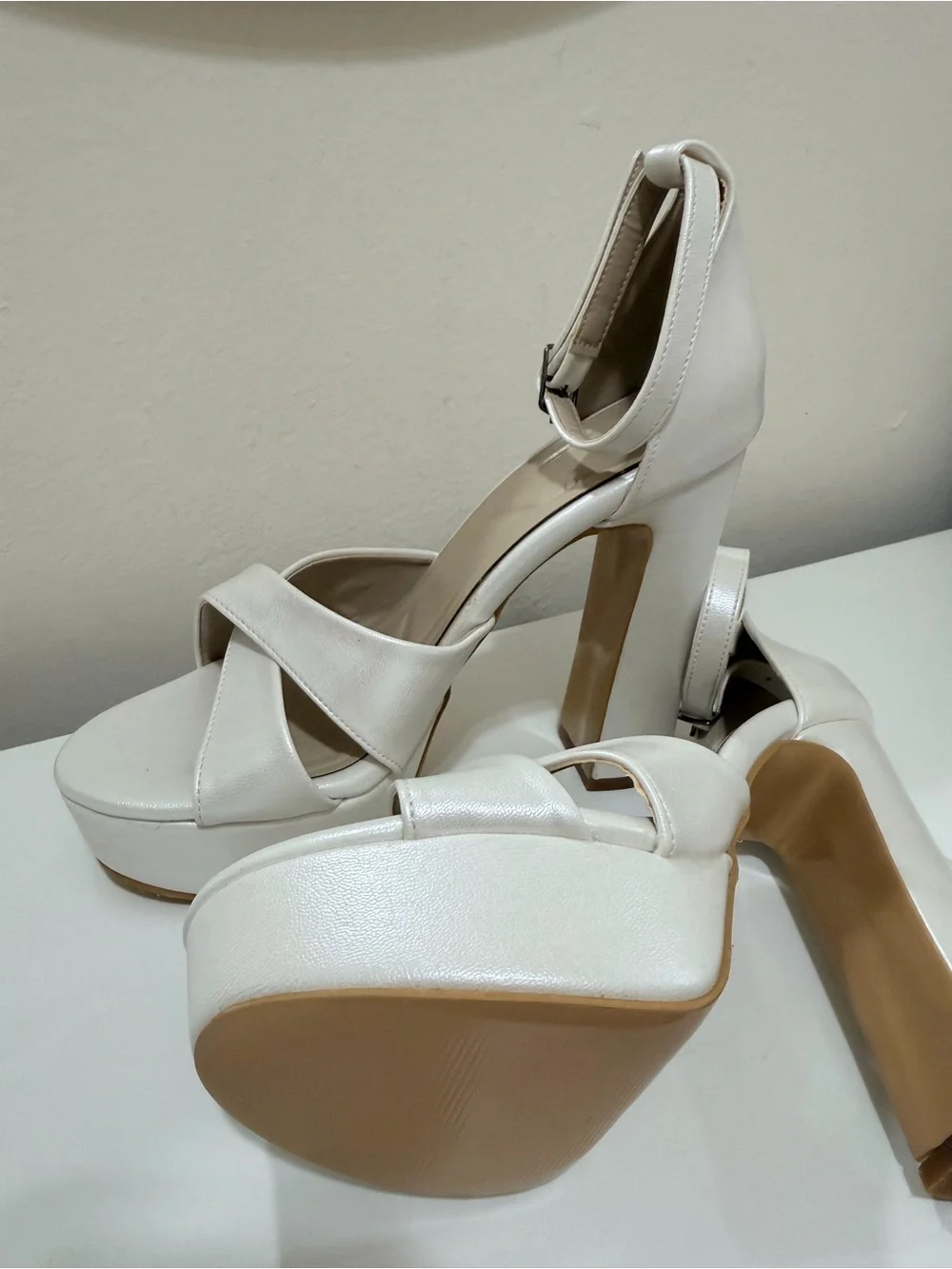 Women's Ivory Platform Ankle-Strap Heels